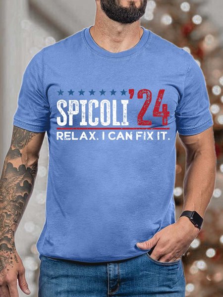 

Men Spicoli’24 Relax I Can Fix It Casual Text Letters T-Shirt, Light blue, T-shirts