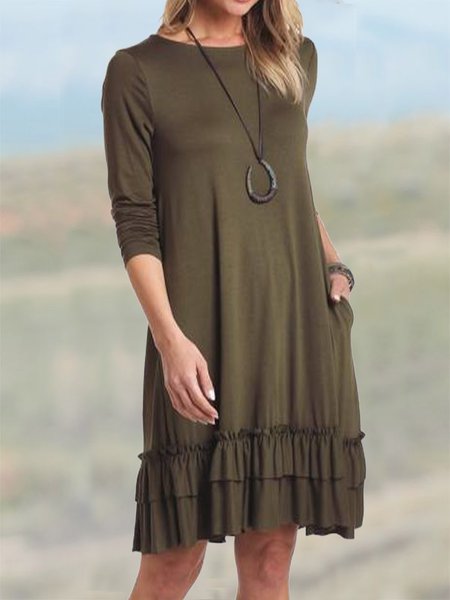 

Crew Neck Casual Knitted Dresses, Army green, Mini Dresses