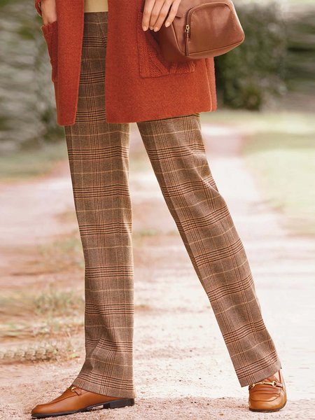 

Plaid Boho Casual Pants, Multicolor, Pants