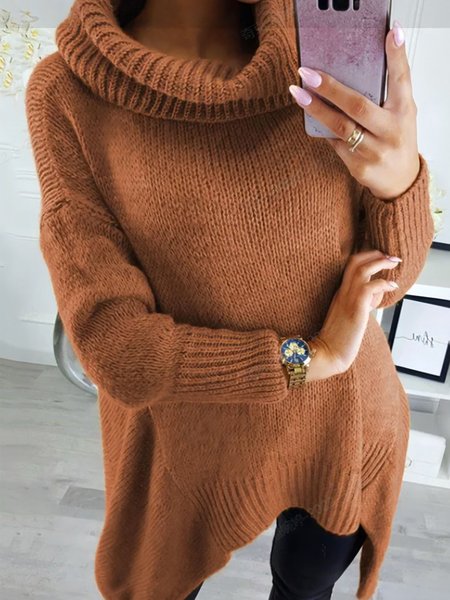 

Long sleeve Regular Size Casual Sweater, Brown, Pullovers