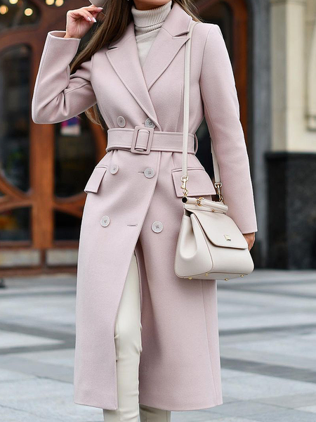

Plain Urban Lapel Collar Long sleeve Mid-long Overcoat, Dusty pink, Coats