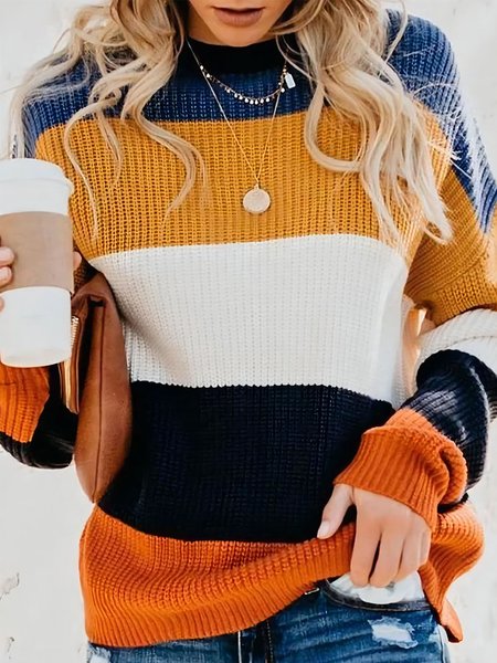 

Long sleeve Regular Size Casual Loose Sweater, Stripe, Pullovers