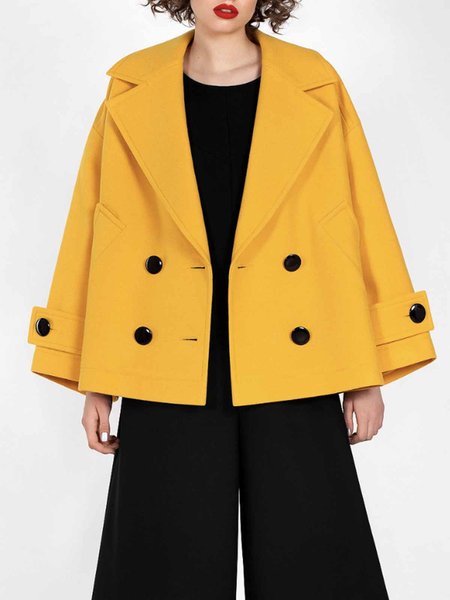 

Daily Long sleeve Lapel Collar Loose Elegant Overcoat, Yellow, Coats