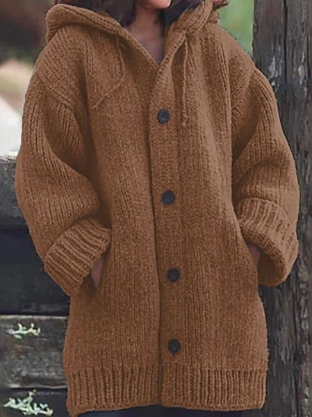 

Plain Wool/Knitting Casual Loose Hoodie Sweater Coat, Brown, Sweaters & Cardigans
