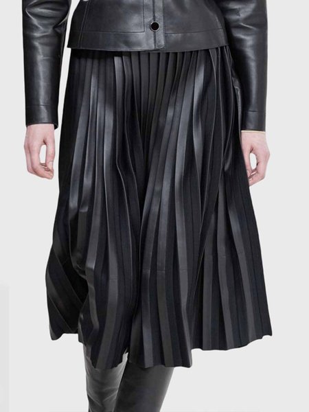 

Black Midi Daily Plain Urban Regular Fit Skirt, Skirts