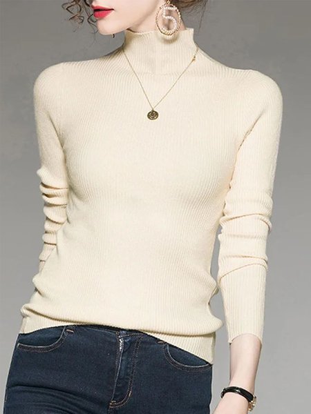 

Long sleeve Medium Elasticity Turtleneck Casual Sweater, White, Pullovers