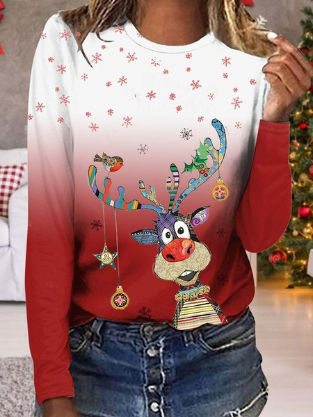 Regular Fit Christmas Casual T-Shirt, Red, T-Shirts