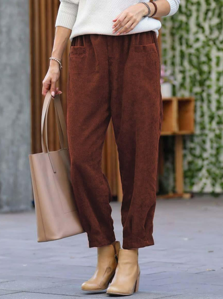 

Casual Corduroy Pocket Straight-Leg Pants, Red brown, Pants