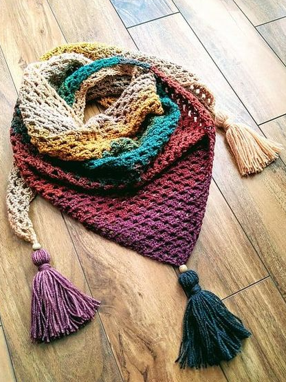

Winter Gradient Tassel Scarf, As picture, Women Scarves & Shawls