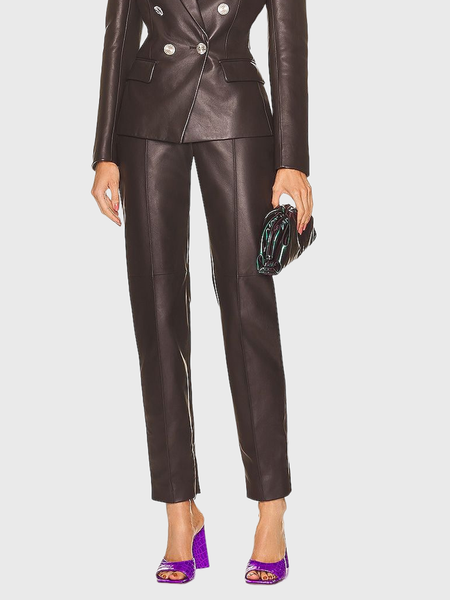 

Plain Regular Fit High Waist Fashion Long Pants, Brown, Pants