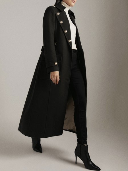 

Long sleeve Plain Vintage Regular Fit Overcoat, Black, Coats