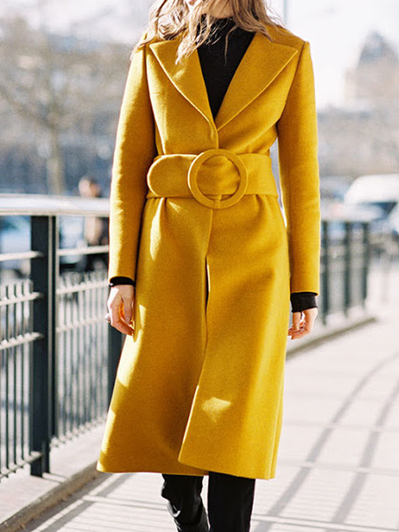 

Lapel Collar Long sleeve Urban Loose Mid-long Overcoat, Yellow, Coats