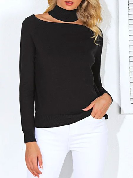 

Halter Urban Loose Plain Sweater, Black, Pullovers