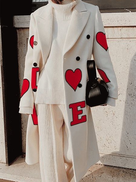 

Urban Loose Heart/Cordate Long Sleeve Overcoat, White, Coats