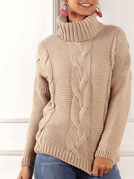 

Long sleeve Regular Size Casual Plain Sweater, Apricot, Pullovers