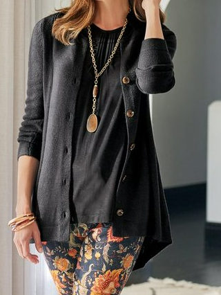 

Casual black Sweater Coat, Cardigans