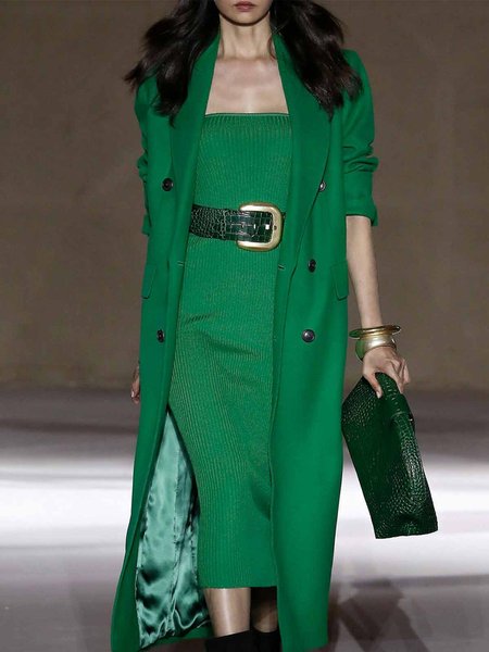 

Daily Long sleeve Elegant Regular Fit Lapel Collar Overcoat, Green, Coats