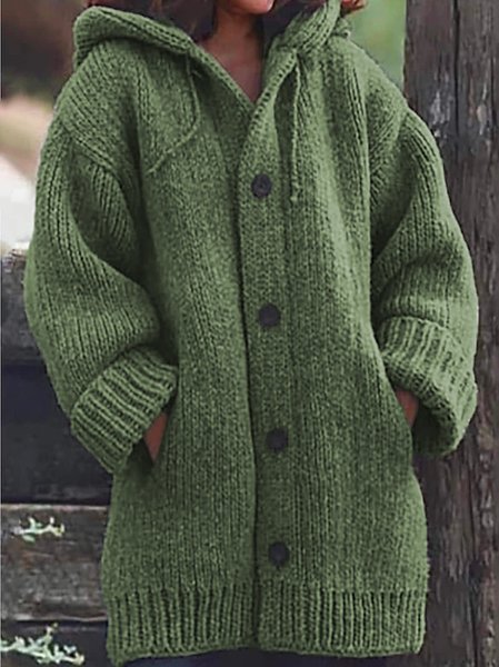Plain Wool Knitting Casual Loose Hoodie Sweater Coat