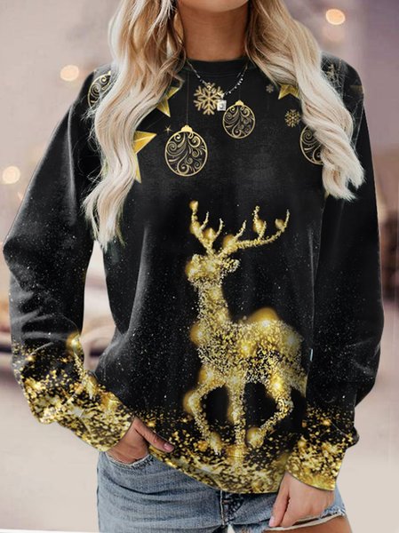 

Loose Crew Neck Christmas Sweatshirts, Black, Sweatshirts & Hoodies