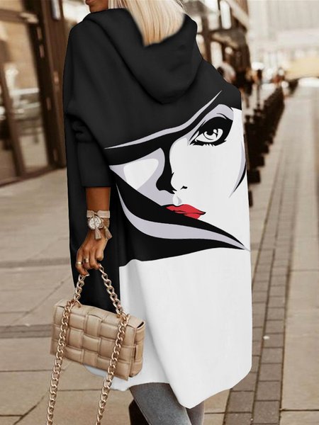 

Figure Abstract Hoodie Loose Overcoat, Black, Coats