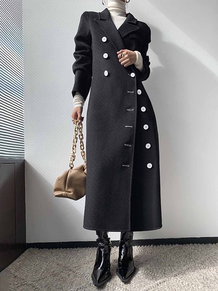 

Daily Long sleeve Urban Lapel Collar Overcoat, Black, Coats