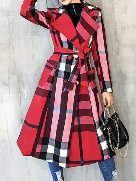 

Long sleeve Lapel Collar Regular Fit Urban Overcoat, Red, Coats