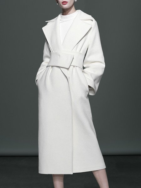 

Long sleeve Elegant Plain Loose Lapel Collar Overcoat, White, Coats