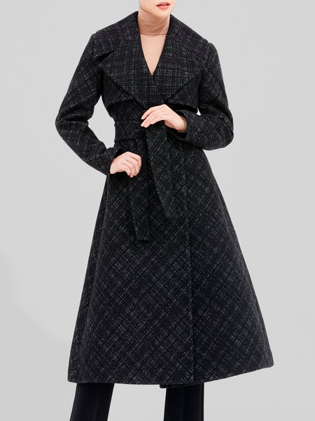 

Lapel Collar Plain Regular Fit Overcoat, Black, Coats