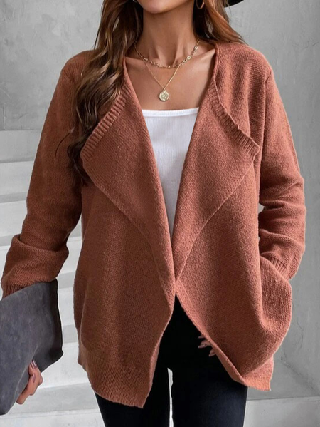 

Casual Plain Loose Warm Sweater Coat, Red brown, Outerwear