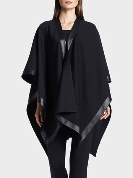 

Three Quarter Regular Fit Plain V Neck Overcoat, Black, Coats