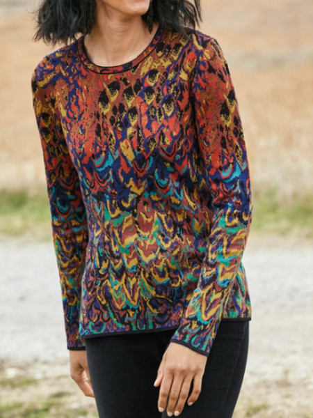 

Crew Neck Geometric Regular Fit Tops, Multicolor, Tops