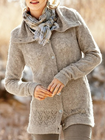 

Plain Casual Loose Sweater Coat, Khaki, Outerwear