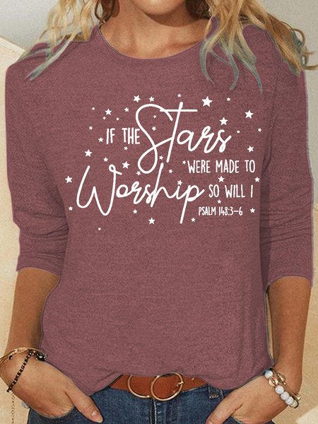 

Womens If the Stars Were Made to Worship So Will I Christian Top, Pink, Long sleeves