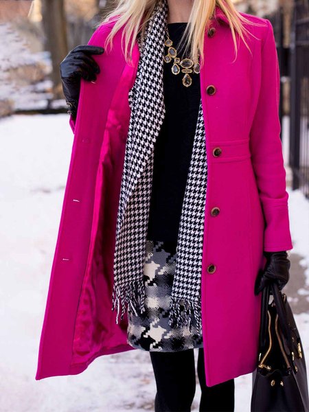 

Daily Long sleeve Elegant Plain Regular Fit Overcoat, Rose red, Coats