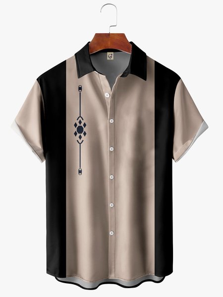 

Chest Pocket Short Sleeve Bowling Shirt, Khaki, Men Shirts