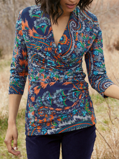 

Floral Cross Neck Regular Fit Vintage Tops, Multicolor, Tops