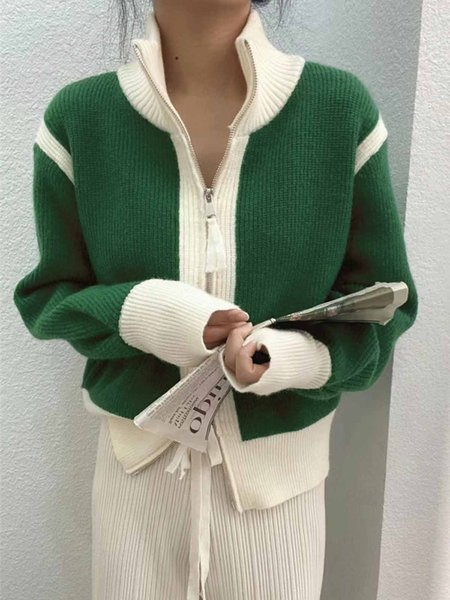 

Winter Long sleeve Simple Regular Fit Sweater Coat, Green, Cardigans