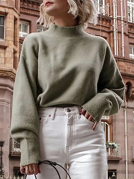 

Long sleeve Regular Size Acrylic Sweater, Aqua, Pullovers