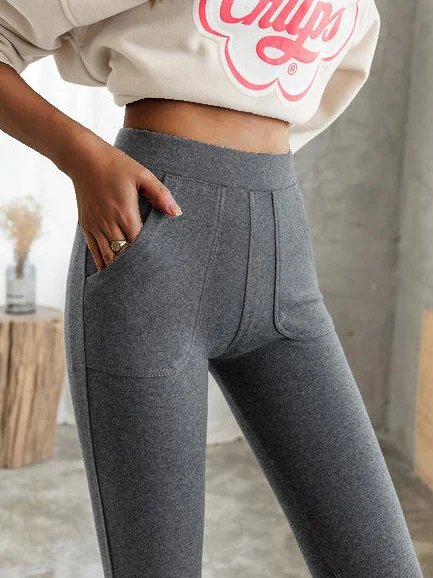 

Plain Tight Casual Leggings, Deep gray, leggings