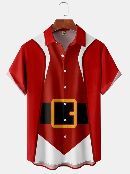 

Ugly Christmas Chest Pocket Short Sleeve Shirt, Red, Men Shirts