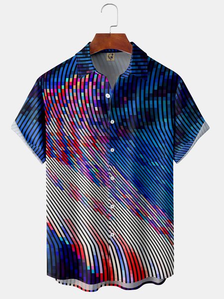 

3D Line Chest Pocket Short Sleeve Shirt, Blue, Men Shirts