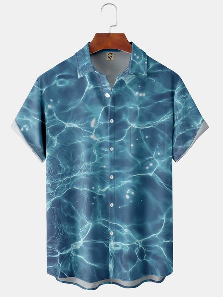 

Seawater Chest Pocket Short Sleeve Shirt, Blue, Men Shirts