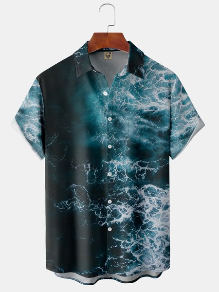 

Seawater Chest Pocket Short Sleeve Shirt, Blue, Men Shirts