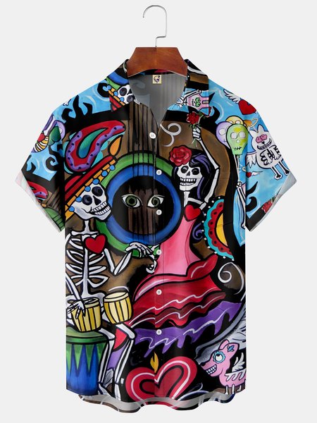 

Cinco de Mayo Chest Pocket Short Sleeve Shirt, Blue, Men Shirts