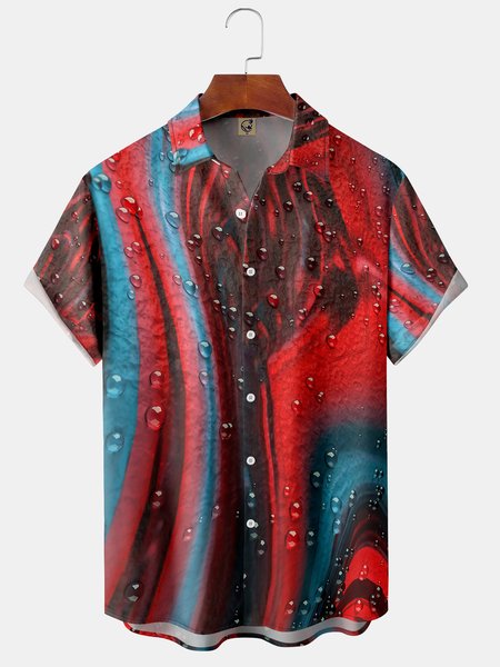 

3D Art Streak Chest Pocket Short Sleeve Shirt, Red, Men Shirts