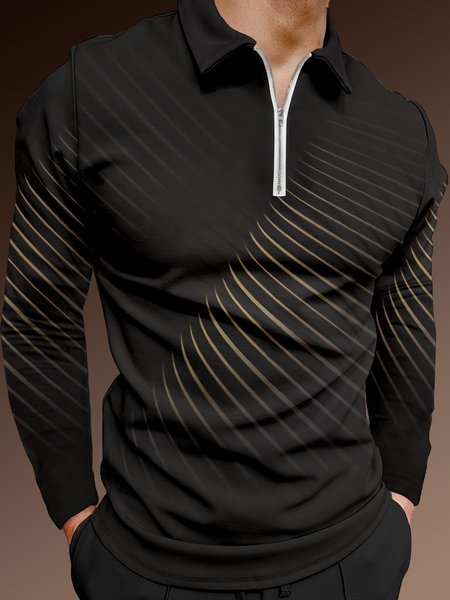 

Ombre Stripe Zip Long Sleeve Polo, Black, Men's t-shirts