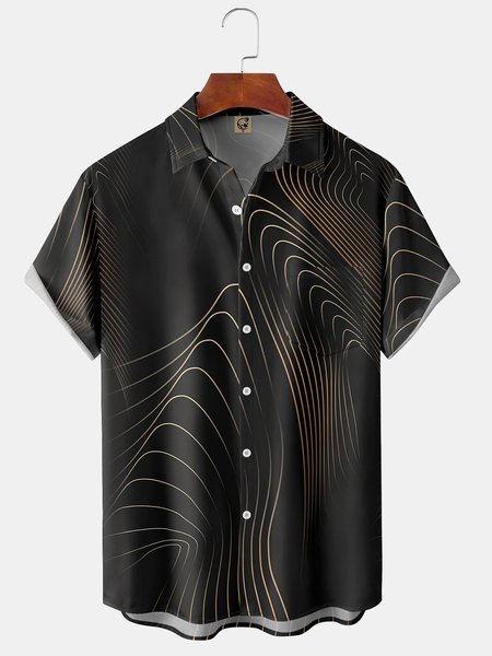 

3D Stripes Chest Pocket Short Sleeve Shirt, Black, Men Shirts