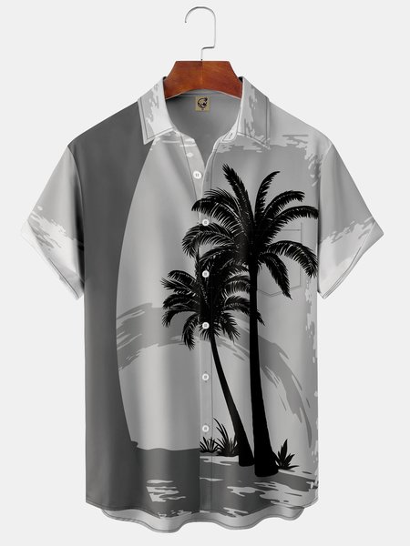 

Coconut Tree Chest Pocket Short Sleeve Shirt, Gray, Men Shirts
