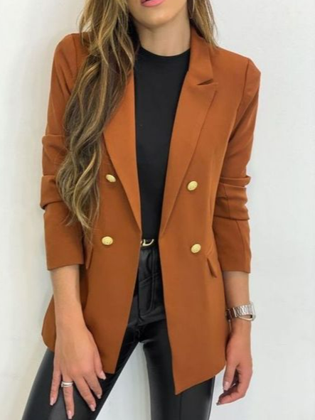 

V Neck Urban Plain Blazer, Camel, Blazers