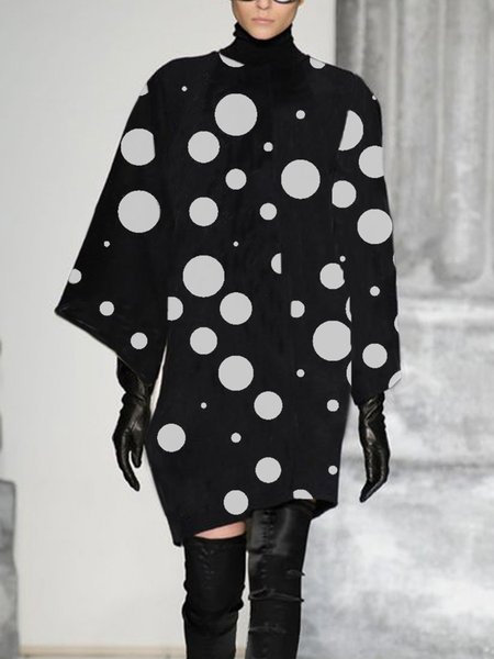 

Urban Long Sleeve Polka Dots Loose Overcoat, Black-white, Coats